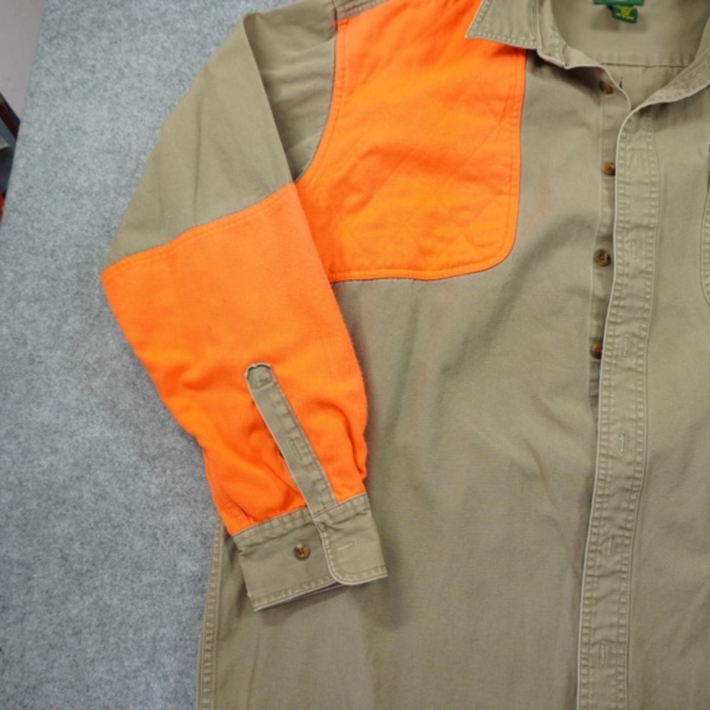 Cabelas Mens XL Tall Shooting Shirt Blaze Orange Khaki Canvas Hunting Upland - Picture 2 of 9